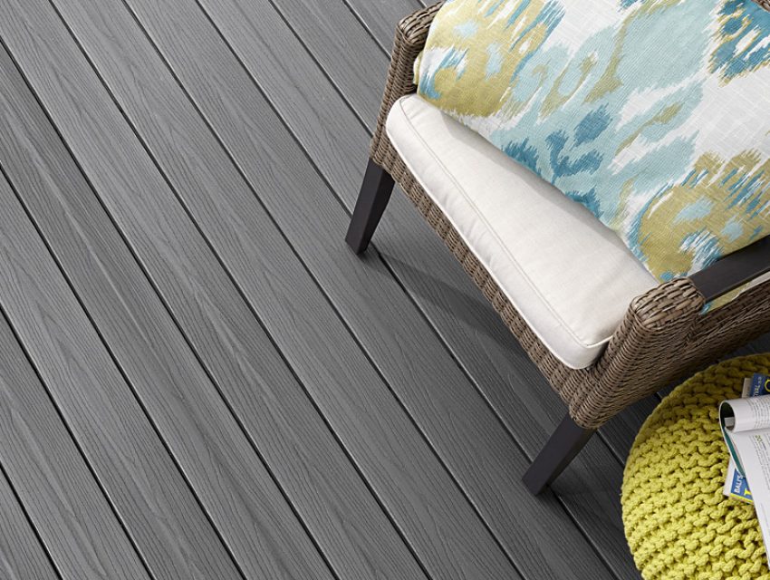 Overhead shot of a Fiberon Decking deck in their Beach House colorway