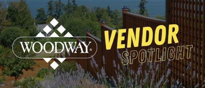 Woodway Vendor Spotlight logos overlaying a beautiful Woodway lattice fence and scenic background